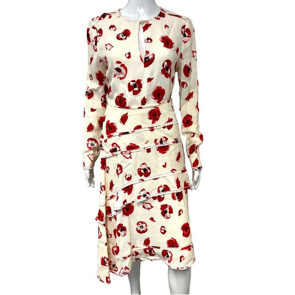 PROENZA SCHOULER Ivory Red Floral Print Top Layered Midi A-line Skirt Set Size 2